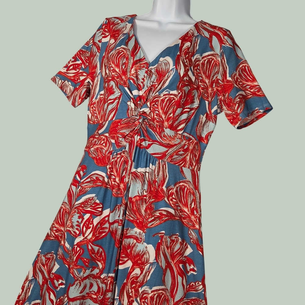 Soft Surroundings Womens Small Maxi Jersey Dress Floral V-Neck Short Sleeve